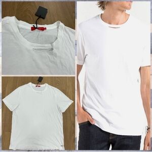 NEW n: philanthropy 100% Cotton Slit Collar Distressed White T Shirt Size XL